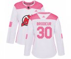 Women New Jersey Devils #30 Martin Brodeur Authentic White Pink Fashion Hockey Jersey