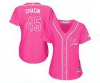 Women's Milwaukee Brewers #45 Jhoulys Chacin Authentic Pink Fashion Cool Base Baseball Jersey