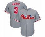 Philadelphia Phillies #3 Bryce Harper Replica Grey Road Cool Base Baseball Jersey