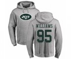 New York Jets #95 Quinnen Williams Ash Name & Number Logo Pullover Hoodie