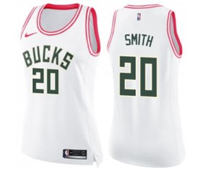 Women\'s Milwaukee Bucks #20 Jason Smith Swingman White Pink Fashion Basketball Jersey