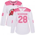 Women New Jersey Devils #28 Damon Severson Authentic White Pink Fashion NHL Jersey