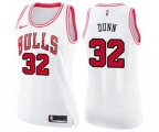 Women's Chicago Bulls #32 Kris Dunn Swingman White Pink Fashion Basketball Jersey