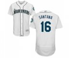 Seattle Mariners #16 Domingo Santana White Home Flex Base Authentic Collection Baseball Jersey