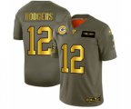Green Bay Packers #12 Aaron Rodgers Limited Olive Gold 2019 Salute to Service Football Jersey