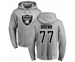 Oakland Raiders #77 Trent Brown Ash Name & Number Logo Pullover Hoodie