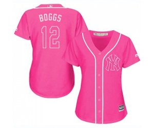 Women\'s New York Yankees #12 Wade Boggs Authentic Pink Fashion Cool Base Baseball Jersey