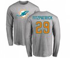 Miami Dolphins #29 Minkah Fitzpatrick Ash Name & Number Logo Long Sleeve T-Shirt