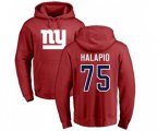 New York Giants #75 Jon Halapio Red Name & Number Logo Pullover Hoodie
