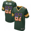 Green Bay Packers #87 Jordy Nelson Elite Green Home USA Flag Fashion NFL Jersey