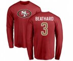 San Francisco 49ers #3 C. J. Beathard Red Name & Number Logo Long Sleeve T-Shirt