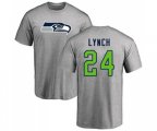 Seattle Seahawks #24 Marshawn Lynch Ash Name & Number Logo T-Shirt