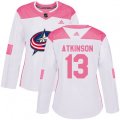 Women's Columbus Blue Jackets #13 Cam Atkinson Authentic White Pink Fashion NHL Jersey