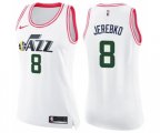 Women's Utah Jazz #8 Jonas Jerebko Swingman White Pink Fashion Basketball Jersey