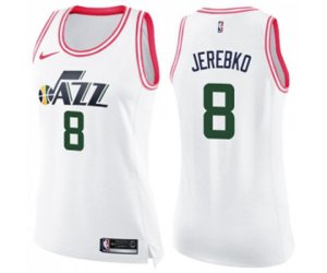 Women\'s Utah Jazz #8 Jonas Jerebko Swingman White Pink Fashion Basketball Jersey