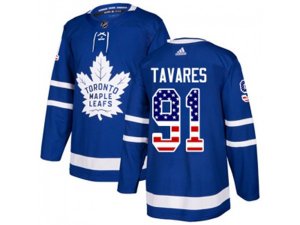 Toronto Maple Leafs #91 John Tavares Blue Home Authentic USA Flag Stitched NHL Jersey