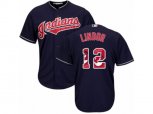Cleveland Indians #12 Francisco Lindor Authentic Navy Blue Team Logo Fashion Cool Base MLB Jersey