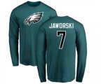 Philadelphia Eagles #7 Ron Jaworski Green Name & Number Logo Long Sleeve T-Shirt