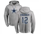 Dallas Cowboys #12 Roger Staubach Ash Name & Number Logo Pullover Hoodie