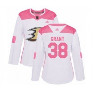 Women\'s Anaheim Ducks #38 Derek Grant Authentic White Pink Fashion Hockey Jersey