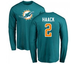 Miami Dolphins #2 Matt Haack Aqua Green Name & Number Logo Long Sleeve T-Shirt