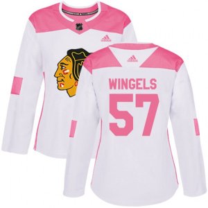 Women\'s Chicago Blackhawks #57 Tommy Wingels Authentic White Pink Fashion NHL Jersey