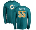 Miami Dolphins #55 Jerome Baker Aqua Green Name & Number Logo Long Sleeve T-Shirt