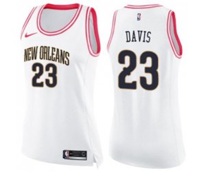 Women\'s New Orleans Pelicans #23 Anthony Davis Swingman White Pink Fashion Basketball Jersey