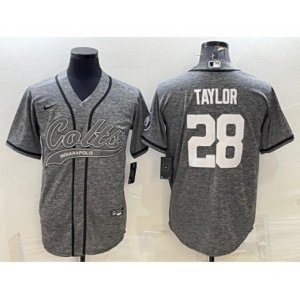 Indianapolis Colts #28 Jonathan Taylor Grey Gridiron With Patch Cool Base Stitched Baseball Jersey