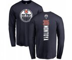 Edmonton Oilers #35 Al Montoya Navy Blue Backer Long Sleeve T-Shirt