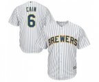 Milwaukee Brewers #6 Lorenzo Cain Replica White Home Cool Base Baseball Jersey