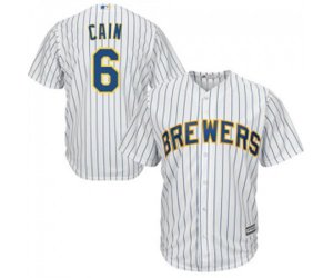 Milwaukee Brewers #6 Lorenzo Cain Replica White Home Cool Base Baseball Jersey