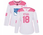 Women Adidas New York Rangers #18 Marc Staal Authentic White Pink Fashion NHL Jersey