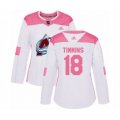 Women's Colorado Avalanche #18 Conor Timmins Authentic White Pink Fashion NHL Jersey