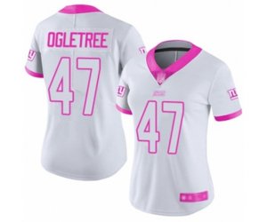 Women New York Giants #47 Alec Ogletree Limited White Pink Rush Fashion Football Jersey