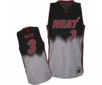 Miami Heat #3 Dwyane Wade Authentic Black Grey Fadeaway Fashion Basketball Jersey