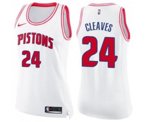 Women\'s Detroit Pistons #24 Mateen Cleaves Swingman White Pink Fashion Basketball Jersey