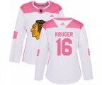 Women's Chicago Blackhawks #16 Marcus Kruger Authentic White Pink Fashion NHL Jersey