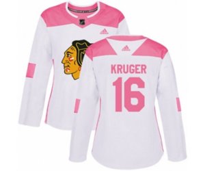 Women\'s Chicago Blackhawks #16 Marcus Kruger Authentic White Pink Fashion NHL Jersey