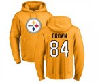 Pittsburgh Steelers #84 Antonio Brown Gold Name & Number Logo Pullover Hoodie