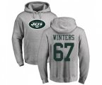 New York Jets #67 Brian Winters Ash Name & Number Logo Pullover Hoodie