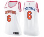 Women's New York Knicks #6 Kristaps Porzingis Swingman White Pink Fashion Basketball Jersey