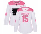Women Adidas Philadelphia Flyers #15 Jori Lehtera Authentic White Pink Fashion NHL Jersey