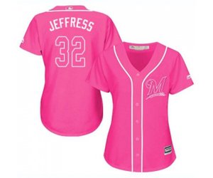 Women\'s Milwaukee Brewers #32 Jeremy Jeffress Authentic Pink Fashion Cool Base Baseball Jersey