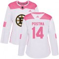 Women Boston Bruins #14 Paul Postma Authentic White Pink Fashion NHL Jersey