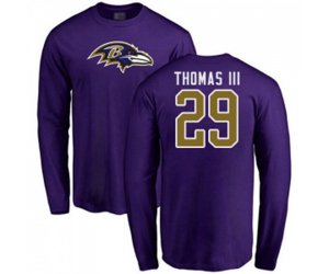 Baltimore Ravens #29 Earl Thomas III Purple Name & Number Logo Long Sleeve T-Shirt