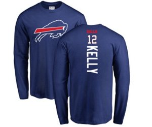 Buffalo Bills #12 Jim Kelly Royal Blue Backer Long Sleeve T-Shirt