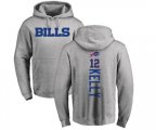 Buffalo Bills #12 Jim Kelly Ash Backer Pullover Hoodie