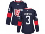 Women Adidas Team USA #3 Jack Johnson Premier Navy Blue Away 2016 World Cup Hockey Jersey