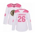 Women Boston Bruins #26 Par Lindholm Authentic White Pink Fashion Hockey Jersey